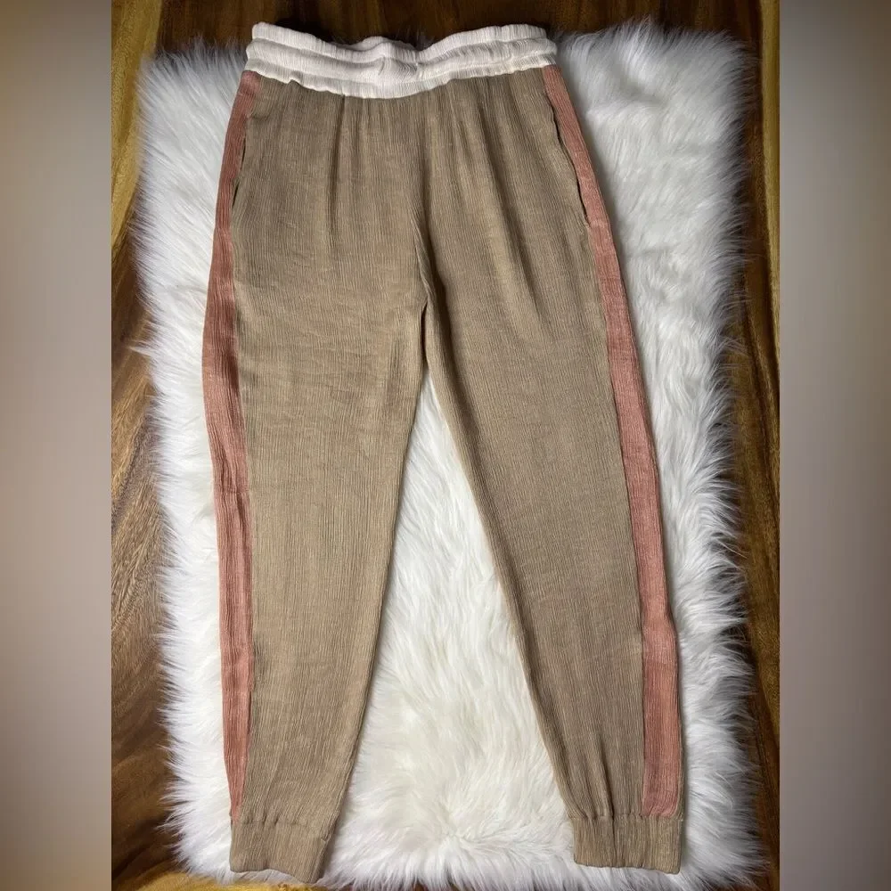 Secret Season Shimmery Jogger Pants with Pink Rosé Side Stripe, Size Small